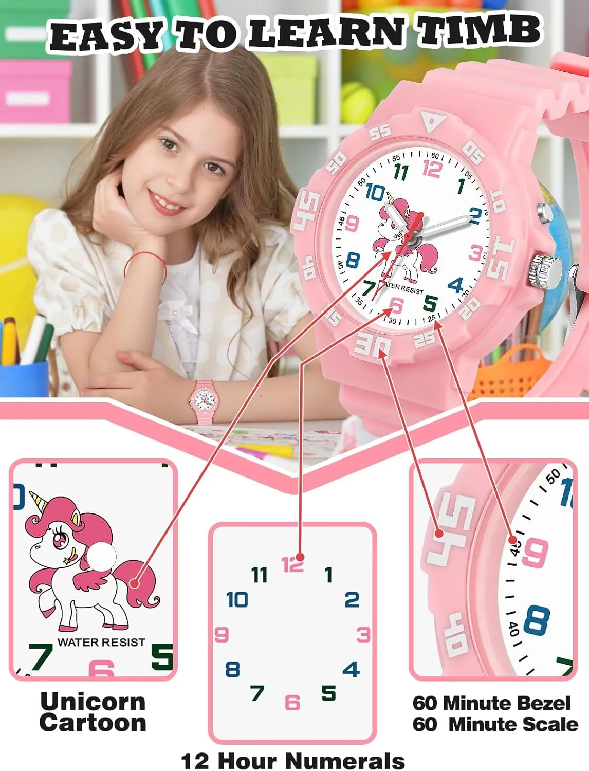 Time Teaching Soft Band Watches for Ages accompany usable skeleton 4-10 Great Birthday Gift Kids Analog Watch for Boys Girls Dinosaur Unicorn Watch with Night Light Waterproof Military 