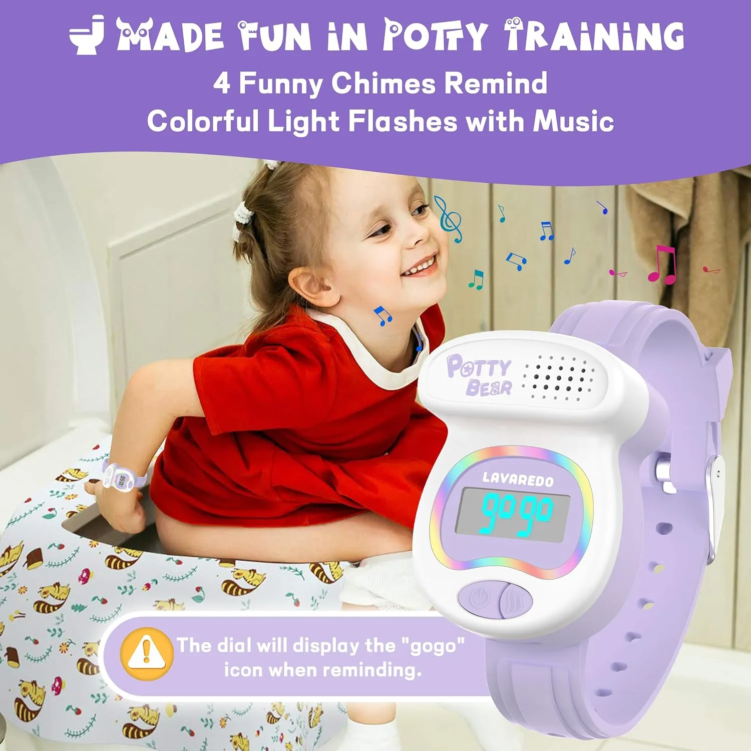 Time to Go to The Bathroom, Fun Gift porcelain wealth viscera for Moms and Toddlers Kids Watch Potty Training Watches for Boys and Girls, Potty Timer Toilet Shape and LED Colorful Lights, Music Reminds Kids It's 
