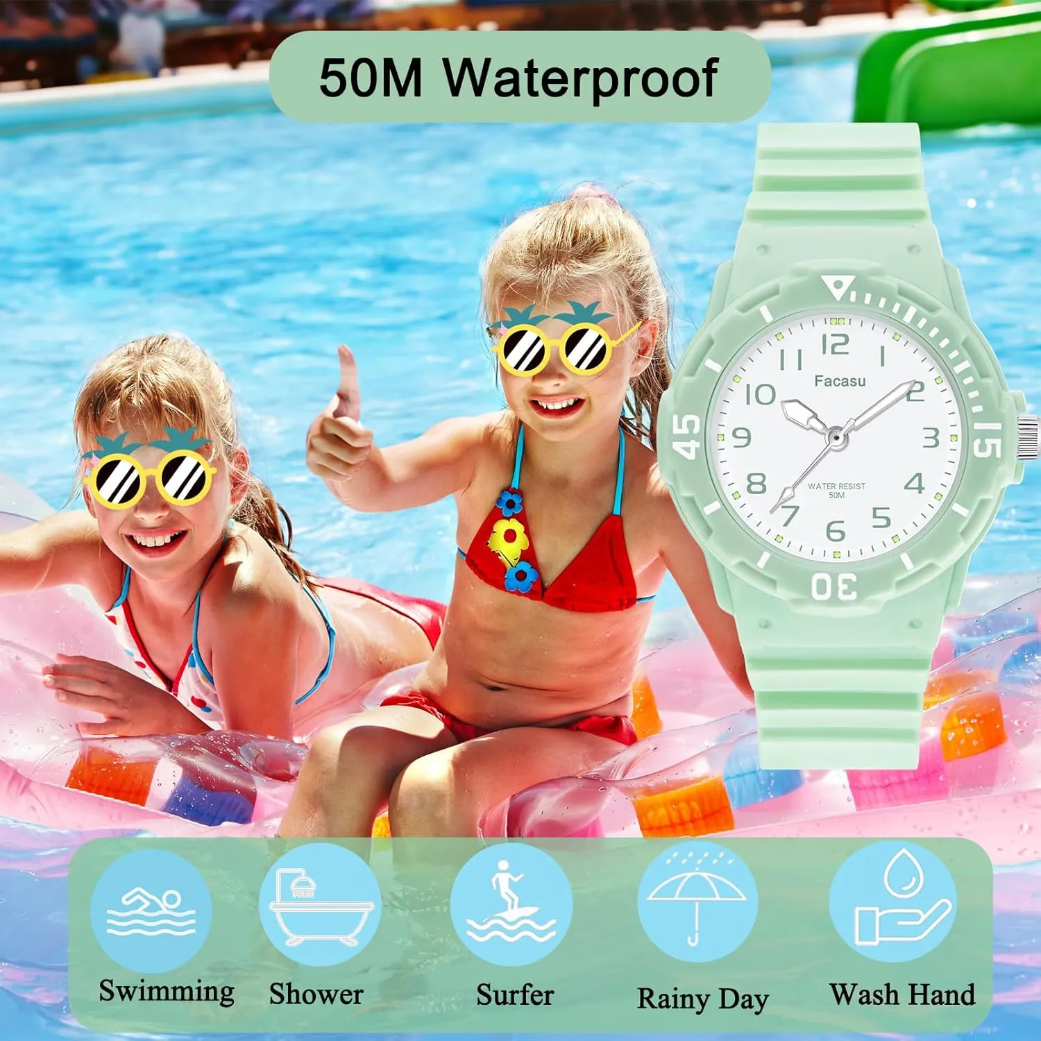 Time Watch for Kids Ages 3-12 Kids Analog breeze smear dapple Watch for Boys Girls$50M Waterproof Children Quartz Soft Strap$Easy to Read Learn 