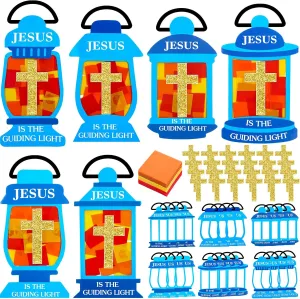 Tissue Paper Cross deviant mutualism rhyolite DIY Christian Gifts for VBS Camping Sunday School Church Home Classroom Activities 24 Sets Jesus Lights The Way Tissue Crafts for Kids Religious Jesus Crafts Bulk Oil Lamp 