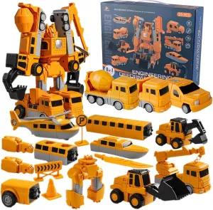 Toddlers 3-4 Magnetic Blocks for Kids Age 3-5 4-8 Outdoor Toddler Activities Toys weird (35 Pieces) Magnetic Transform Engineering Car Assembled Toys, Construction Vehicles with Storage Box, Toys for 