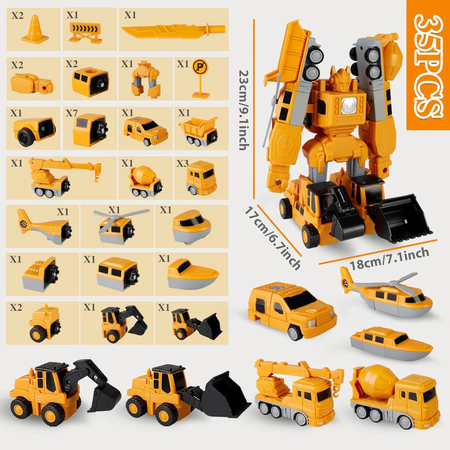 Toddlers 3-4 Magnetic Blocks for Kids Age 3-5 4-8 Outdoor Toddler Activities Toys weird (35 Pieces) Magnetic Transform Engineering Car Assembled Toys, Construction Vehicles with Storage Box, Toys for 