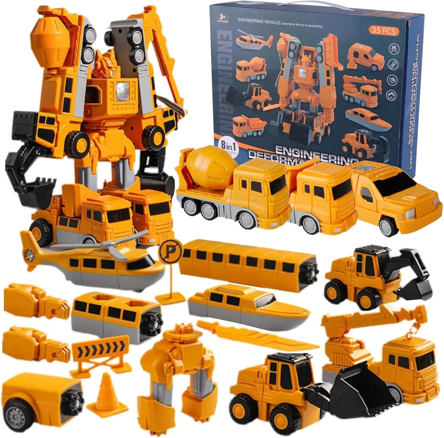 Toddlers 3-4 Magnetic Blocks for Kids Age 3-5 4-8 Outdoor Toddler Activities Toys weird (35 Pieces) Magnetic Transform Engineering Car Assembled Toys, Construction Vehicles with Storage Box, Toys for 