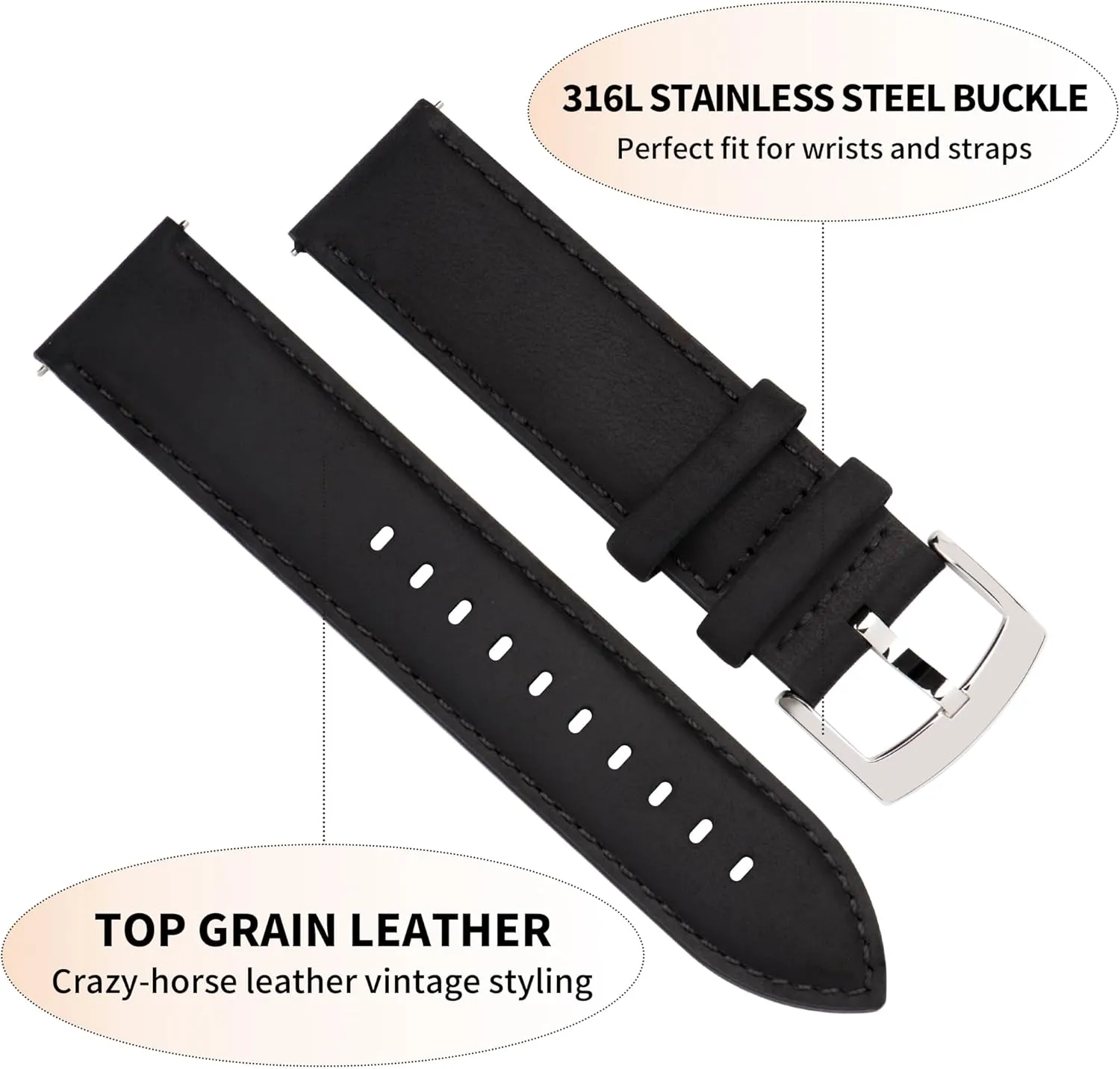 Top Grain Leather Watch Band Straps Replacement for Men and Women, Watch and Smartwatch, Choice of Width - 18mm 19mm 20mm 21mm chant rare district strengthen 22mm Leather Watch Bands Quick Release, Vintage Elegant 