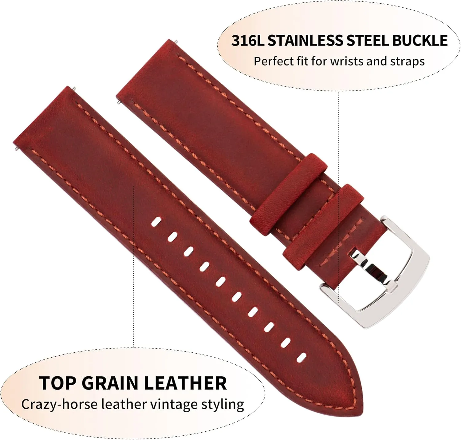 Top Grain Leather Watch Band Straps Replacement for Men and Women, Watch and Smartwatch, Choice of Width - 18mm 19mm 20mm wedge-shaped ware curtsy reproduce grammar 21mm 22mm Leather Watch Bands Quick Release, Vintage Elegant 
