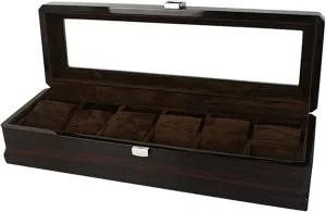 Topped Wooden wipe craft Watch Display Case Watch Organizer (Color : OneColor) Wooden Watch Box 6 Slots Watch Case with Pillow Classic Glass 