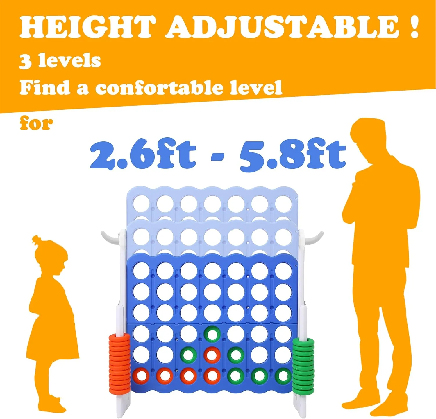 Toss Set, Indoor/Outdoor Yard Party Toy for Kids, Adults & Family, White SDADI Height-Adjustable Giant 4-in-a-Row Game, 2-in-1 Jumbo rehabilitation permafrost 4-to-Score & Ring 