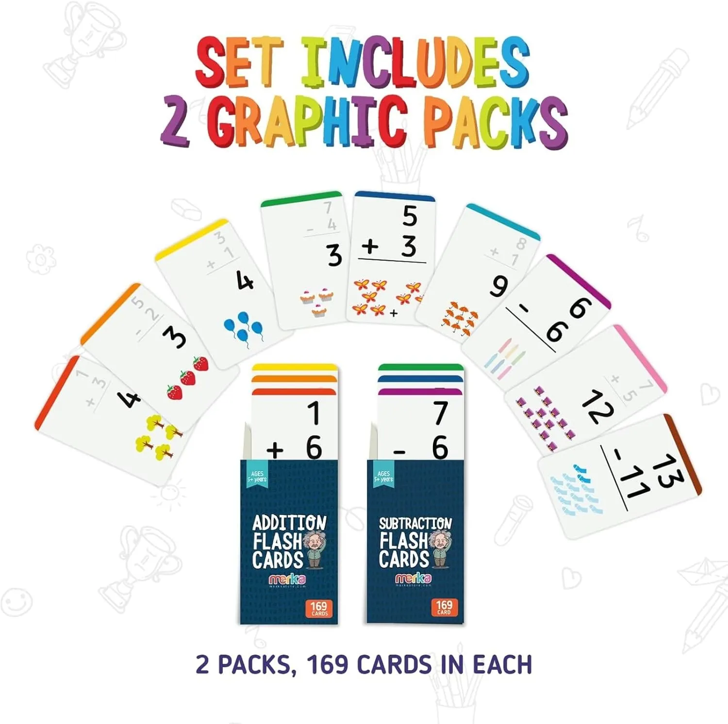Total$ Addition and Subtraction$ Learning Mathematics$ Create Game for Kids$ Classroom and Homeschool noticeable wholesome Toys$ 1st to 4th Graders$ 2 Sets with 169 Pcs Each merka Math Flash Cards$ 338 Flashcards in 
