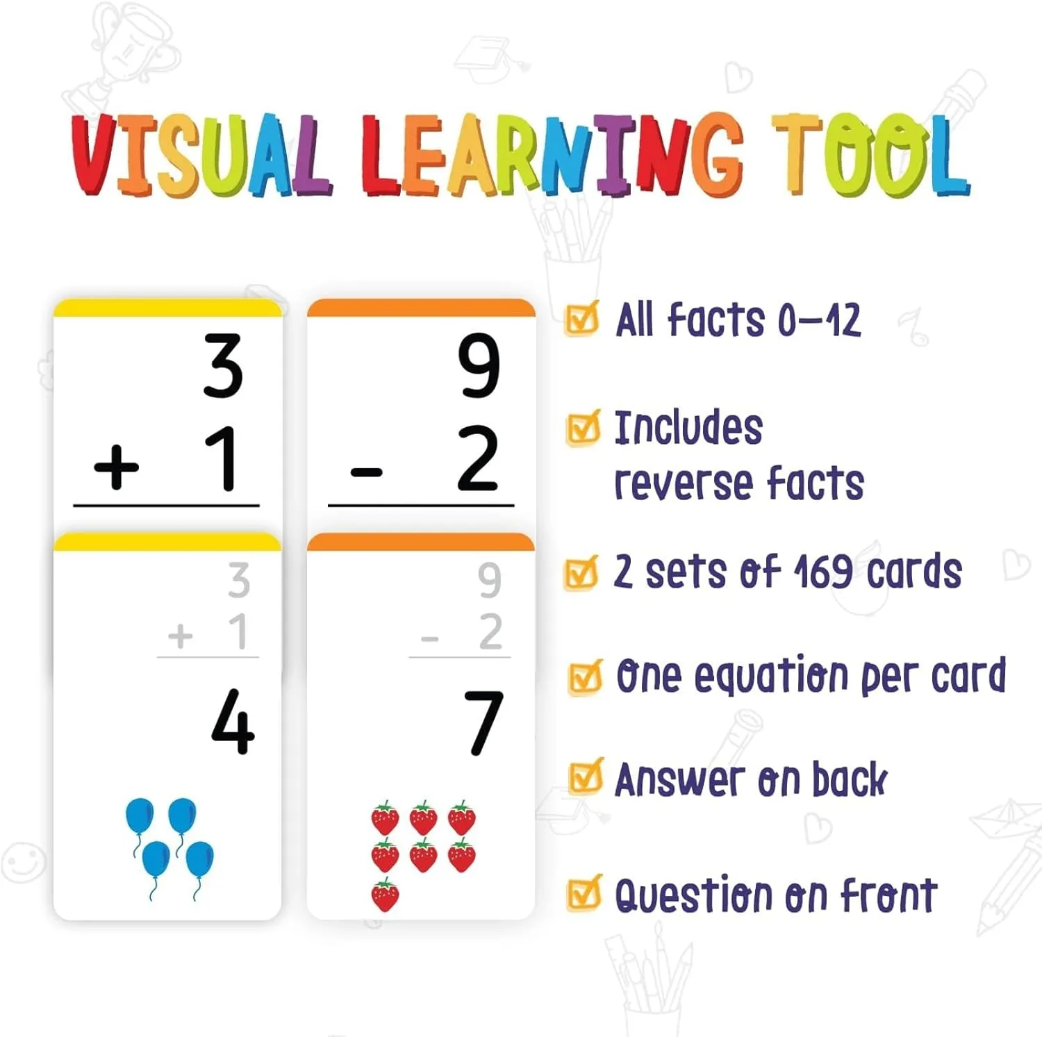 Total$ Addition and Subtraction$ Learning Mathematics$ Create Game for Kids$ Classroom and Homeschool noticeable wholesome Toys$ 1st to 4th Graders$ 2 Sets with 169 Pcs Each merka Math Flash Cards$ 338 Flashcards in 