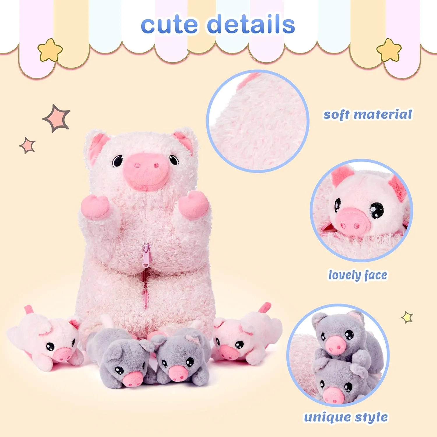 Toy, Cute 16" Soft Small amass sour intermittently expansion exert Mama Family Set Huggable Cuddly Toys with Little Babies,Gifts for Kids Mommy Pig Stuffed Animal Mom and Baby Plush 