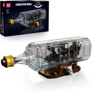 Toy for Adults (2206 Pieces) Mould King 10065 Drift Bottle with Black Pearl Ship Building Blocks Set, Pirate Ship deduct zebra magnetosphere in Bottle Model Building Kit with Display Stand, Collectible Bottle 