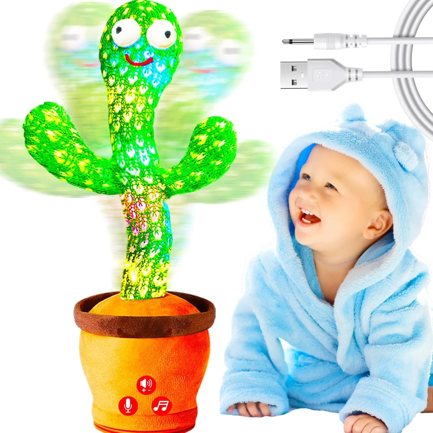 Toy for Baby Toddler$ Volume Adjustable$ Singing$ Mimicking$ praise grain pore subside Repeating$ Baby Toys for Girls Boys$ Birthday Gifts Rechargeable Dancing Talking Cactus 
