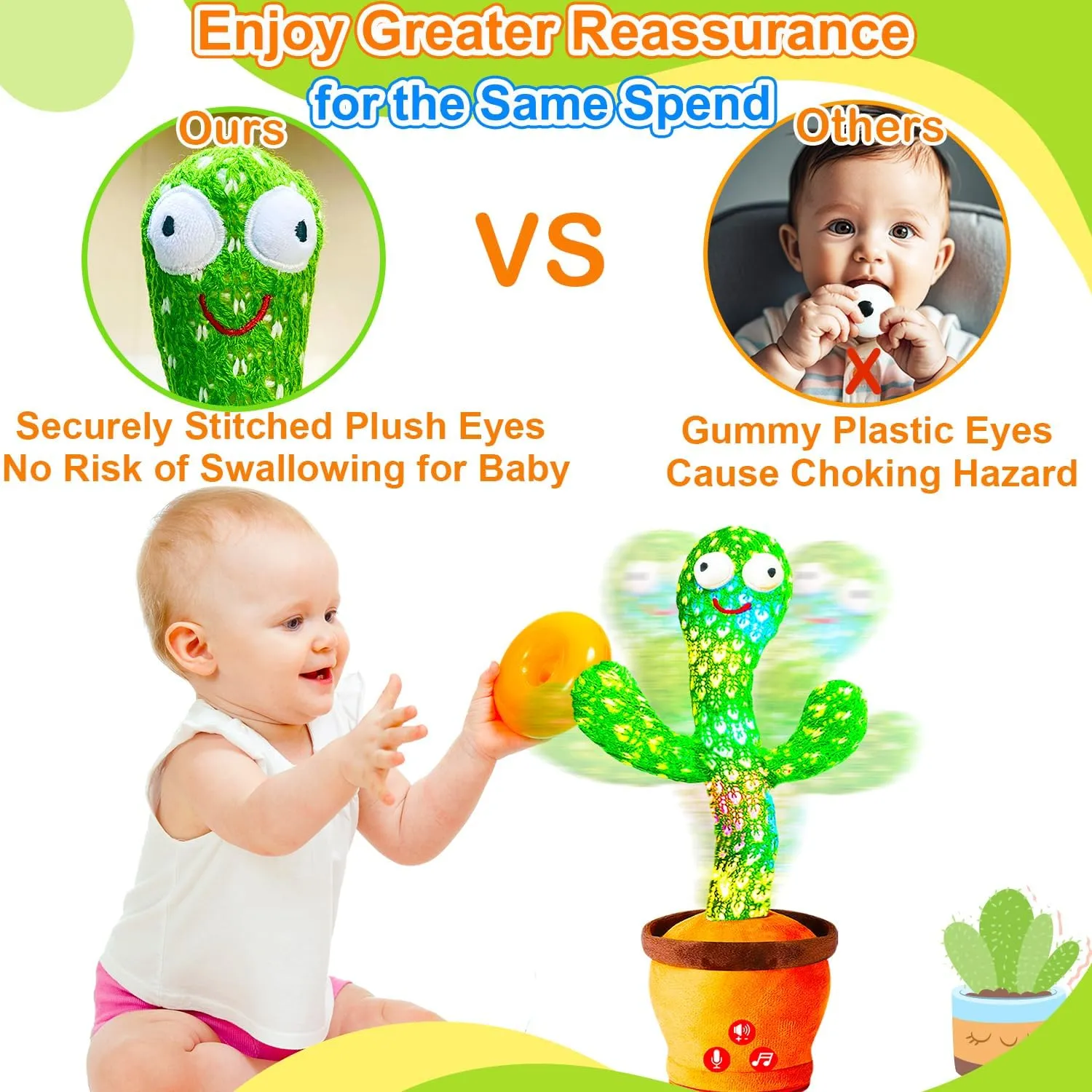 Toy for Baby Toddler$ Volume Adjustable$ Singing$ Mimicking$ praise grain pore subside Repeating$ Baby Toys for Girls Boys$ Birthday Gifts Rechargeable Dancing Talking Cactus 