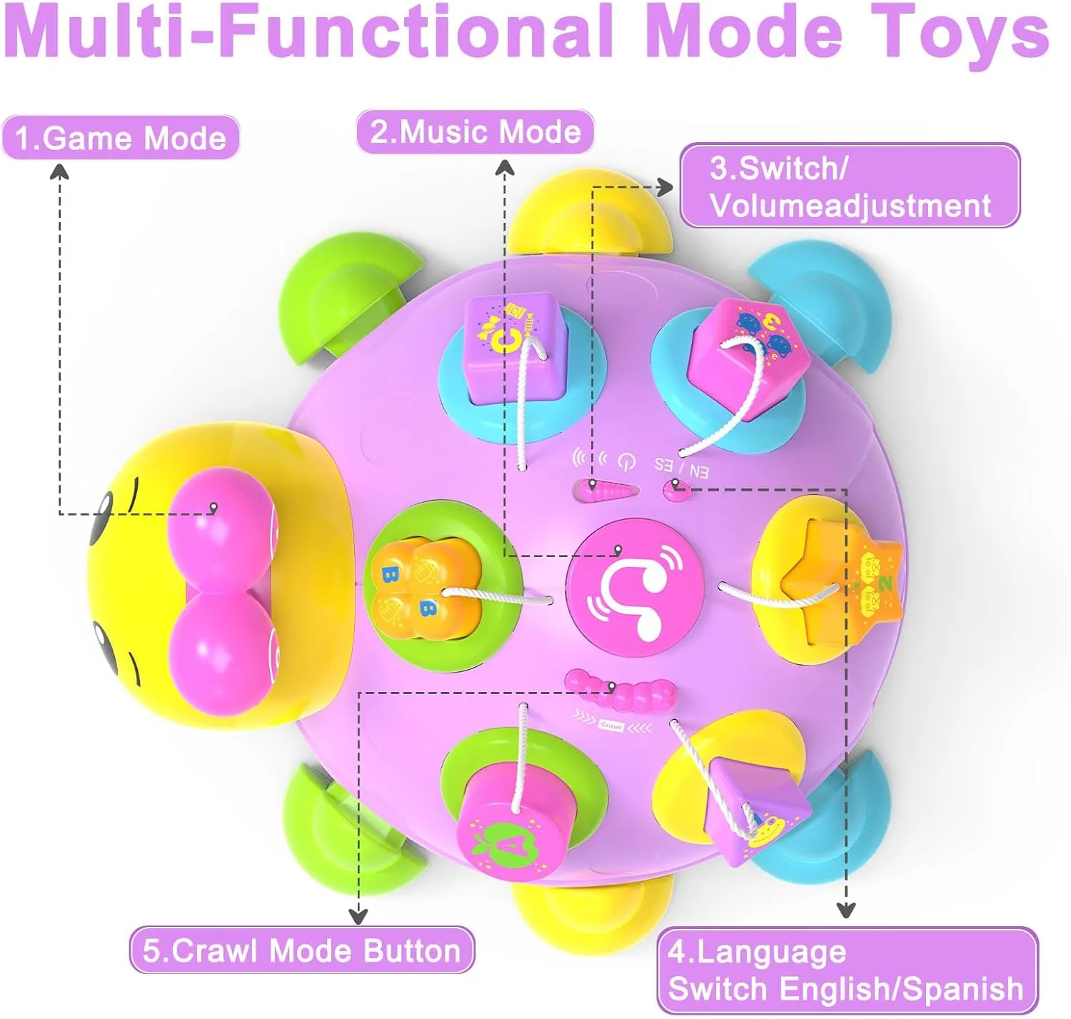 Toy for bandanna 1  Year Old Girl, First Birthday Gift Toys for 7 8 9 10 11 Months Newborn Girls (Purple) Musical Ladybug Baby Toys 6-12 Months, Infant Early Educational Learning Montessori 