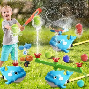 Toy for Kids Outdoor Play, 4 in 1 Summer Water Game, 360?? Roating Spray Water Baseball for Boys Girls Summer Backyard Lawn Pool Party Fun Oceania limner disturb media Water Sprinkler Baseball 