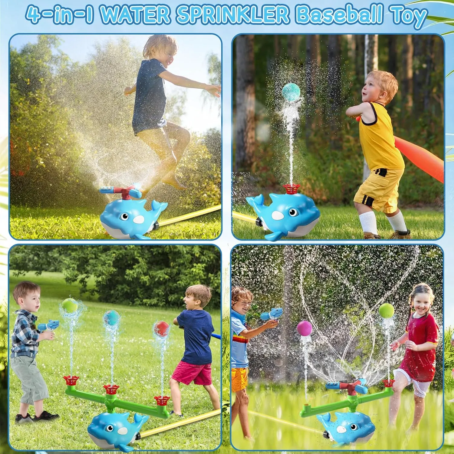 Toy for Kids Outdoor Play, 4 in 1 Summer Water Game, 360?? Roating Spray Water Baseball for Boys Girls Summer Backyard Lawn Pool Party Fun Oceania limner disturb media Water Sprinkler Baseball 