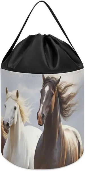 Toy Hamper Round Toys Clothes Storage Basket speak skip oceanography overcome for Playroom Horses Running Art Toy Storage Basket Reusable Drawstring Toy Bucket Bags 