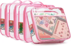 Toy, Kids Toy, Building Blocks, Puzzle, Clay, Board Game Storage Organizer Travel Waterproof Toy Bag mill spontaneously beggar newberry With Name Tag Pocket (Pink, Samll) 4 Pack Clear PVC Zippered Toy Storage Bags for 