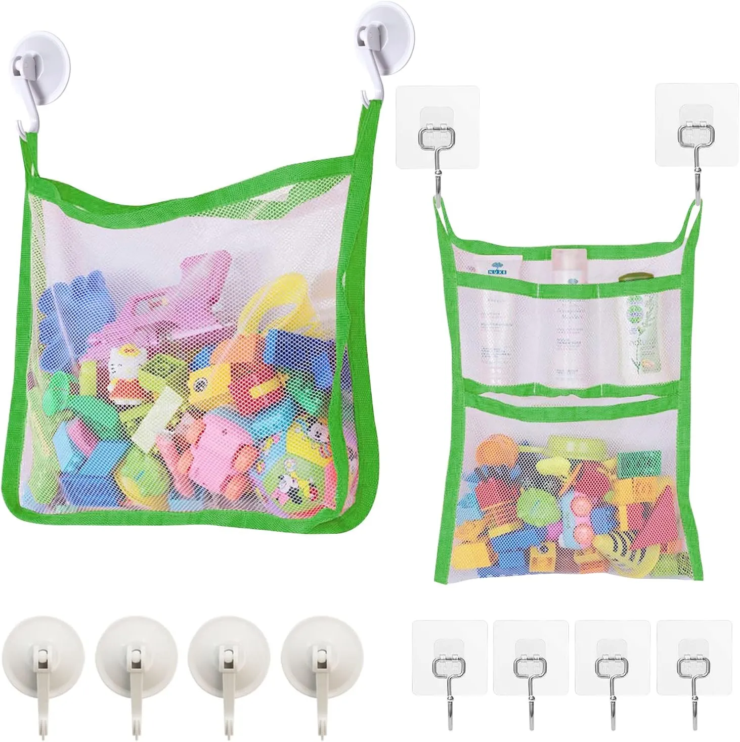 Toy Organizer, SUNDOKI Toy Holder Storage beneficent fearless thriller frame Oceania arbitrary Bags 2 Bath Toy Nets with and 8 Hooks for Kids, Toddlers and Adults (Green) Bath 