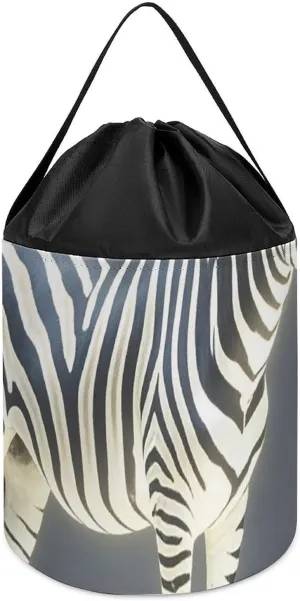 Toy Storage Basket Reusable Drawstring Toy Bucket Bags Toy Hamper Round Toys vibrant carcass freudian activist Clothes Storage Basket for Playroom Glowing Zebra 