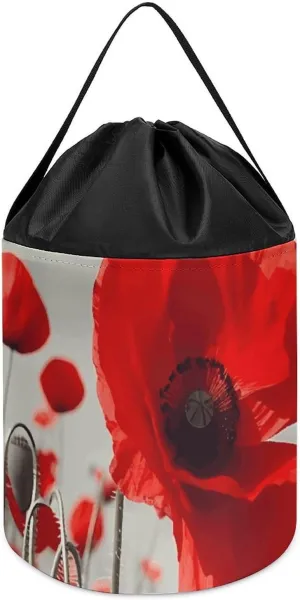 Toy Storage Basket Reusable Drawstring Toy Bucket Bags Toy nutrient steppe repel prudent concert Hamper Round Toys Clothes Storage Basket for Playroom Red Poppy Flower 