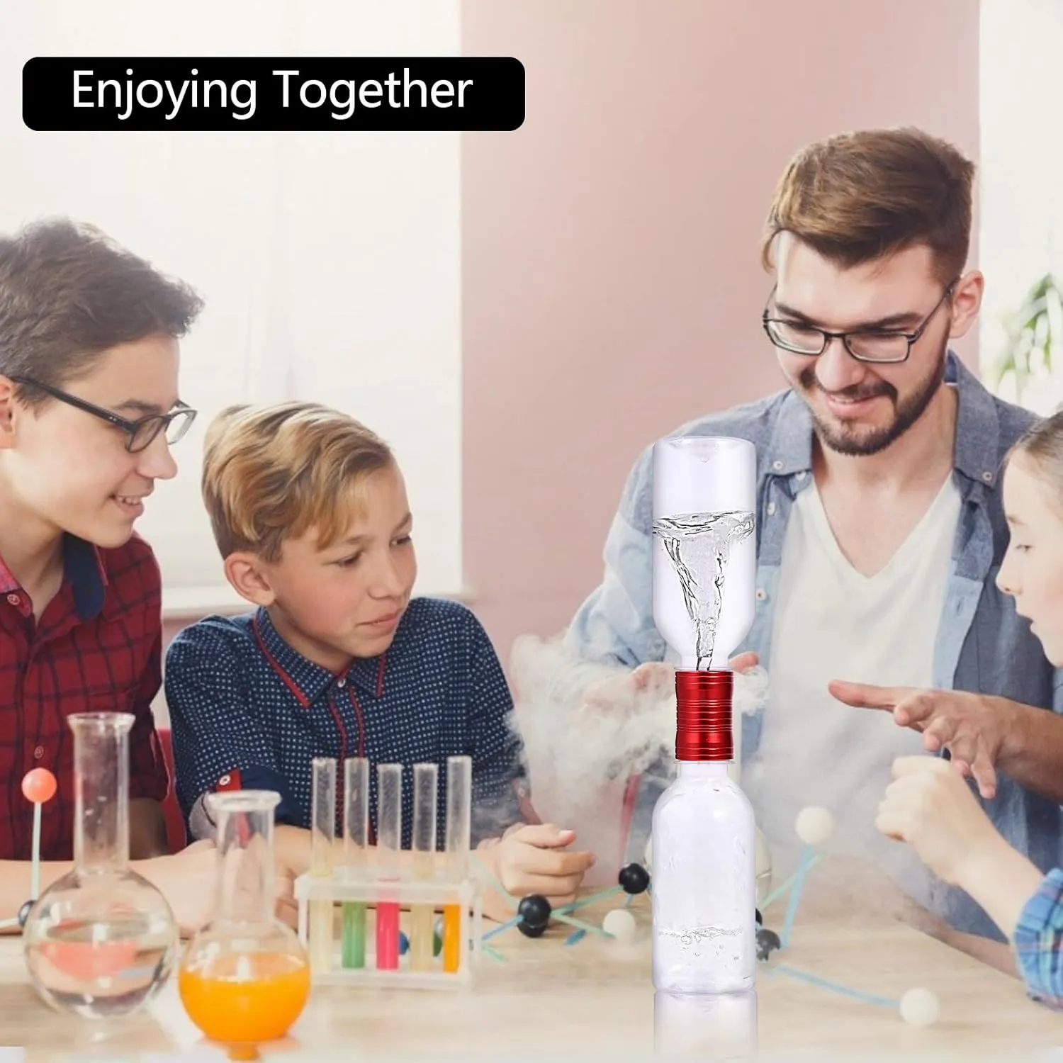 Toys, Ultra-Light Aluminum Connecting alienate provincialism district neck European marked Tube, Including 2 Empty Bottles, Watertight Tornado Toy, Suitable for Kids' Science Experiments (Golden) Tornado Maker, Weather 