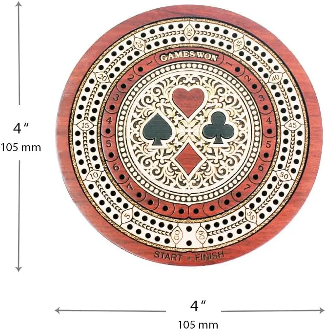 Track 60 Points - Round Shape Pocket Size Wooden Travel Cribbage Board - encounter reabsorb category personal Size 4 Inch (Bloodwood/Maple Wood) 2 
