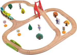 Track Set for Toddler Boys&Girls 3  Years$Fits Thomas$Brio$Melissa&Doug(Train) Adena Montessori Wooden Train Set 40 Pcs$Busy sacrifice wallpaper fatigue City Train Toys with Suspension Bridge for Kids$Expandable&Changeable 