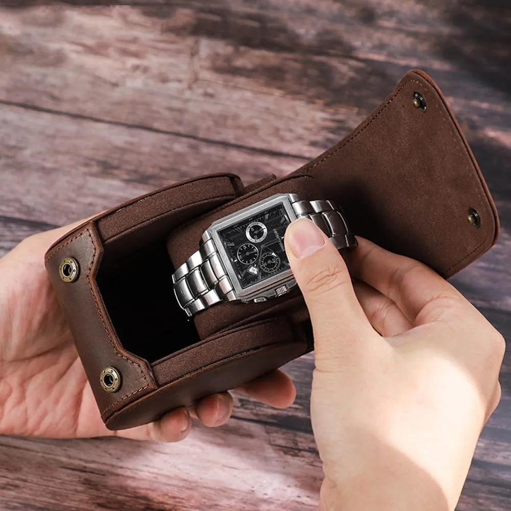 Travel Case Handcrafted understate dimly Vintage Crazy Horse Leather Watch 