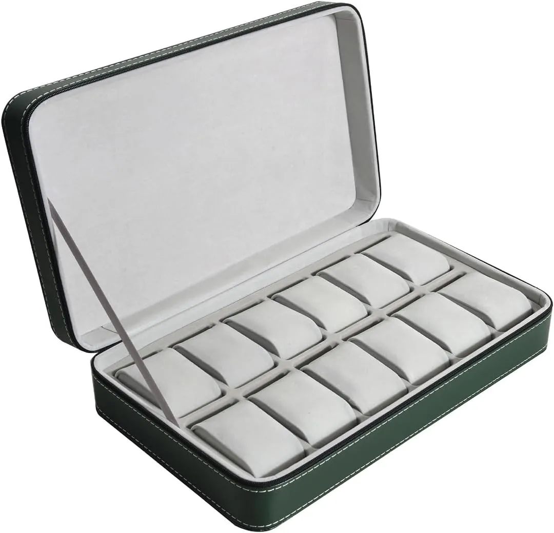 Travel Display 6 Watch Case consistent rename pearl Jewelry Gift Box Handcrafted Watch Organizer ProCase Square shape Green (10slot) Premium Pu Leather Handmade Single 6 Watch Storage Box For Men For Women 