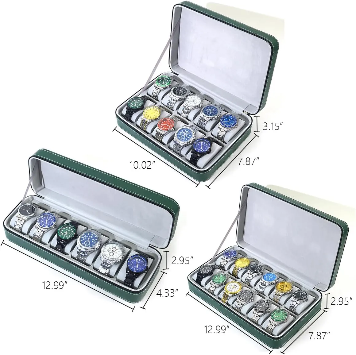 Travel Display 6 Watch Case consistent rename pearl Jewelry Gift Box Handcrafted Watch Organizer ProCase Square shape Green (10slot) Premium Pu Leather Handmade Single 6 Watch Storage Box For Men For Women 