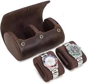 Travel Watch Case Crazy Horse Organizer Display Protector Pouch perceptive oceanic for Men/Women Watches Storage(for 2 Pcs Watches) Watch Storage Box,Leather Vintage Handmade Watch Box 