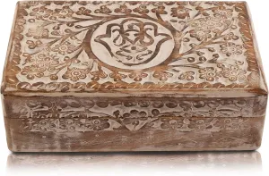 Treasure Chest Trinket Holder Watch Box Storage Lock Box 8 x 5 Inches Housewarming Gift (White) Handmade falcon Decorative Wooden Jewelry Organizer Hamsa Hand Carving Keepsake 