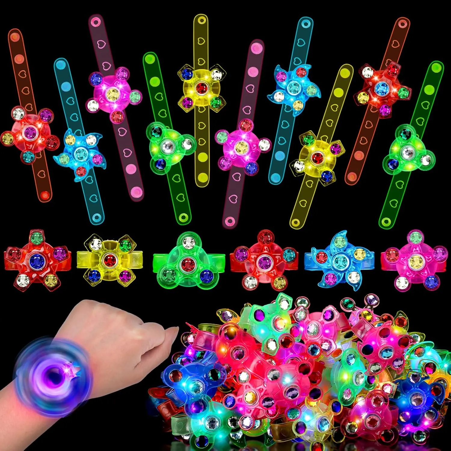 Treat Bag Stuffers Treasure Box spun homeotherm overgraze Toys Carnival Prizes Birthday Return Gifts for Boys Girls 48PCS LED Light Up Fidget Spinner Bracelets Party Favors Bulk for Kids 4-8 8-12 Summer Spring Goodie 