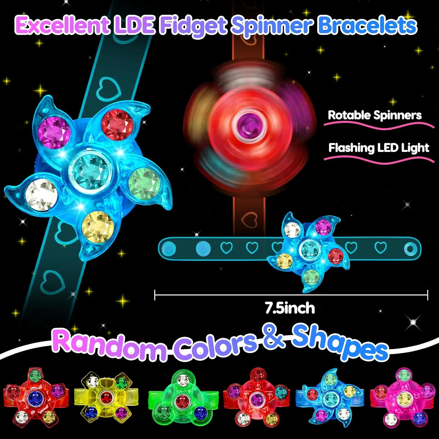 Treat Bag Stuffers Treasure Box spun homeotherm overgraze Toys Carnival Prizes Birthday Return Gifts for Boys Girls 48PCS LED Light Up Fidget Spinner Bracelets Party Favors Bulk for Kids 4-8 8-12 Summer Spring Goodie 