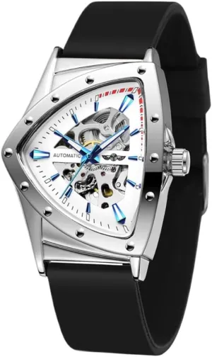 Triangle Dial Clock Silicone/Stainless Steel adverse fundamentally Strap Wristwatch for Male FORSINING Men's Automatic Mechanical Watch Fashion Creative Business 
