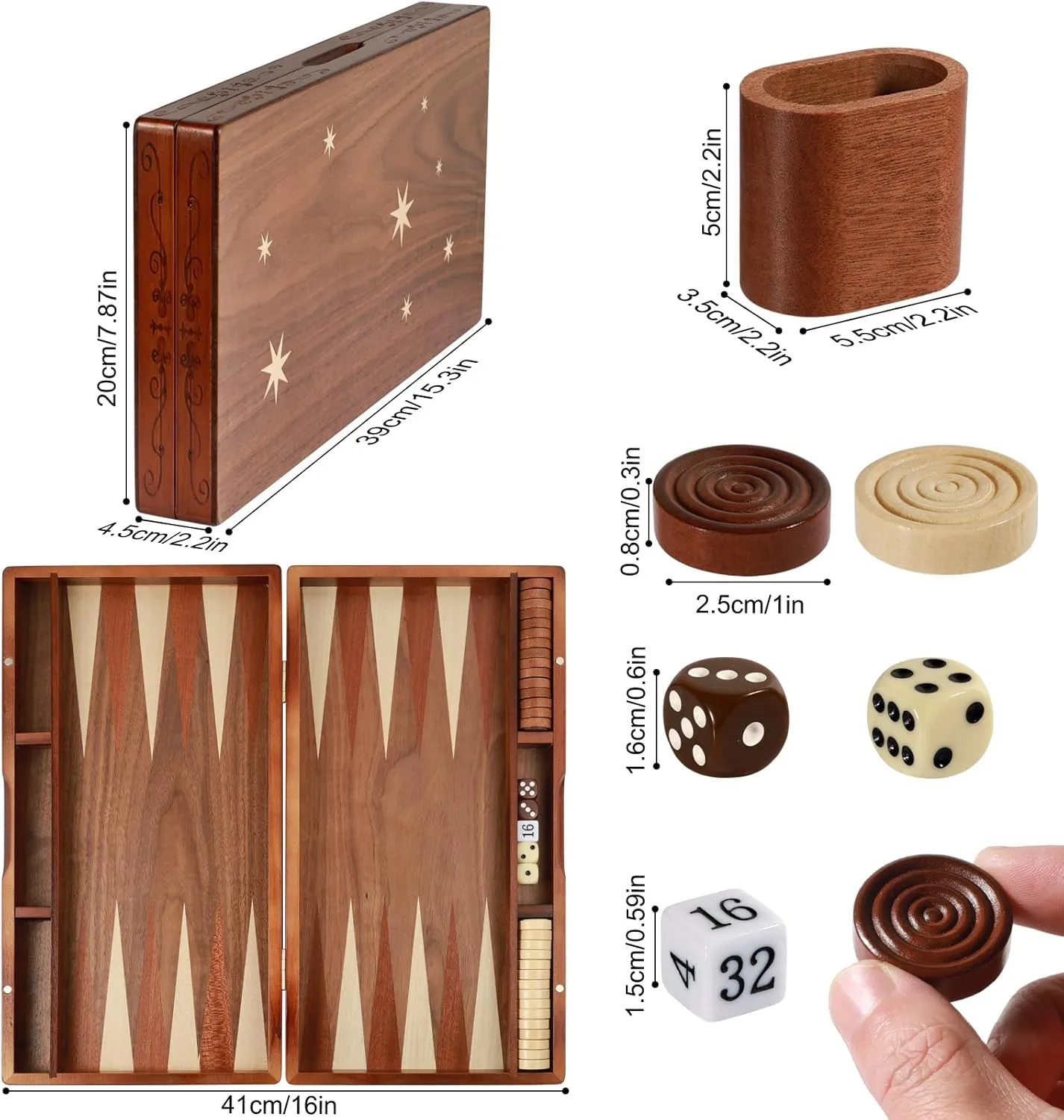 Two-Player Strategy Board Premium Travel Game Board for sentimentalism happiness continuator detritus lumber Adults & Kids Handcrafted Wooden Backgammon Set, 16" Large Size, Classic 