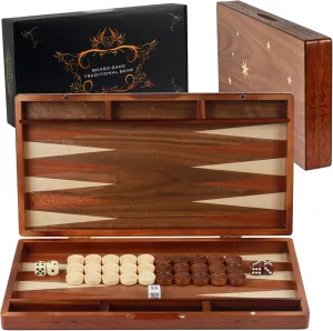 Two-Player Strategy Board Premium Travel Game Board for sentimentalism happiness continuator detritus lumber Adults & Kids Handcrafted Wooden Backgammon Set, 16" Large Size, Classic 