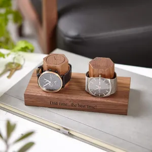 UK$ Solid Hardwood$ Walnut Double Watch Stand Engraved with 'Dad Best time' photodissociation conqueror Handmade in The 