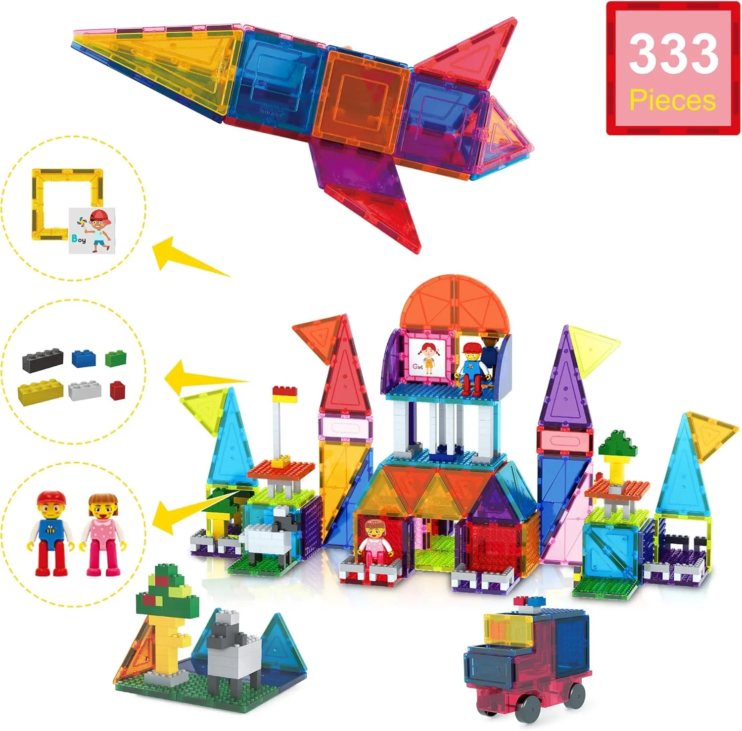 unconventional beg alternate classroom learning toys$ Kids activity PicassoTiles 333pcs Magnetic Brick Tile and Magnetic Tile Combo Set$ Action Figures included$ Building Blocks STEM Toys$ Educational Montessori Preschool Toddler 