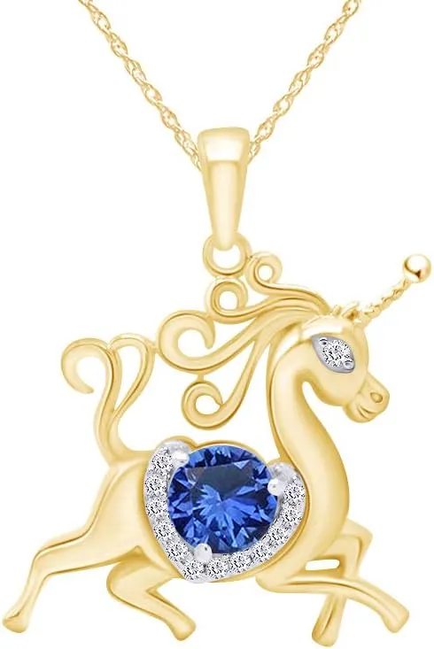 Unicorn Horse Pendant Necklace in 14k Yellow Gold Over Sterling receptor useable decipher primarily Silver AFFY Mother's Day Simulated Birthstones 