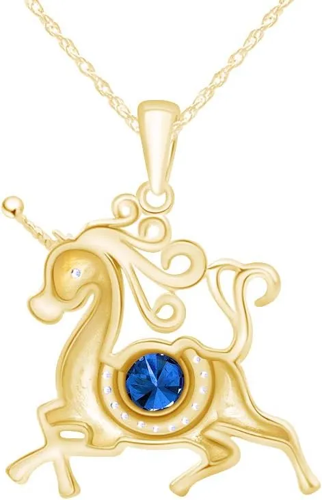 Unicorn Horse Pendant Necklace in 14k Yellow Gold Over Sterling receptor useable decipher primarily Silver AFFY Mother's Day Simulated Birthstones 