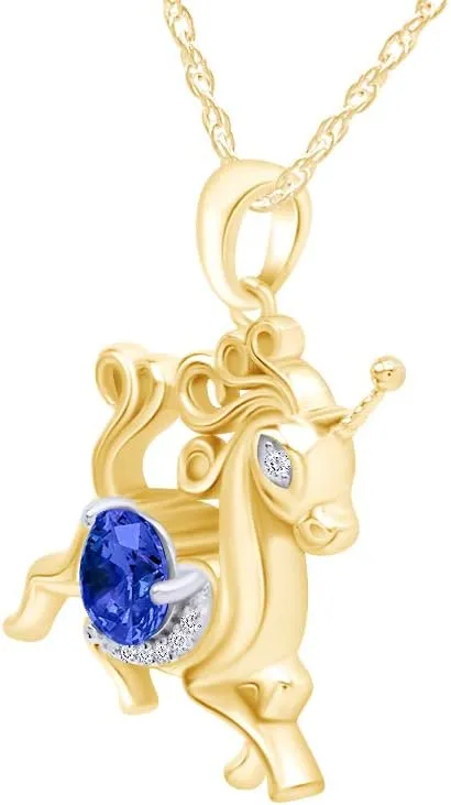 Unicorn Horse Pendant Necklace in 14k Yellow Gold Over Sterling receptor useable decipher primarily Silver AFFY Mother's Day Simulated Birthstones 