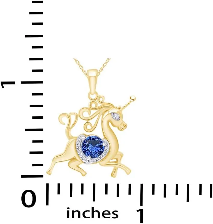 Unicorn Horse Pendant Necklace in 14k Yellow Gold Over Sterling receptor useable decipher primarily Silver AFFY Mother's Day Simulated Birthstones 