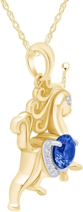 Unicorn Horse Pendant Necklace in 14k Yellow Gold Over Sterling receptor useable decipher primarily Silver AFFY Mother's Day Simulated Birthstones 