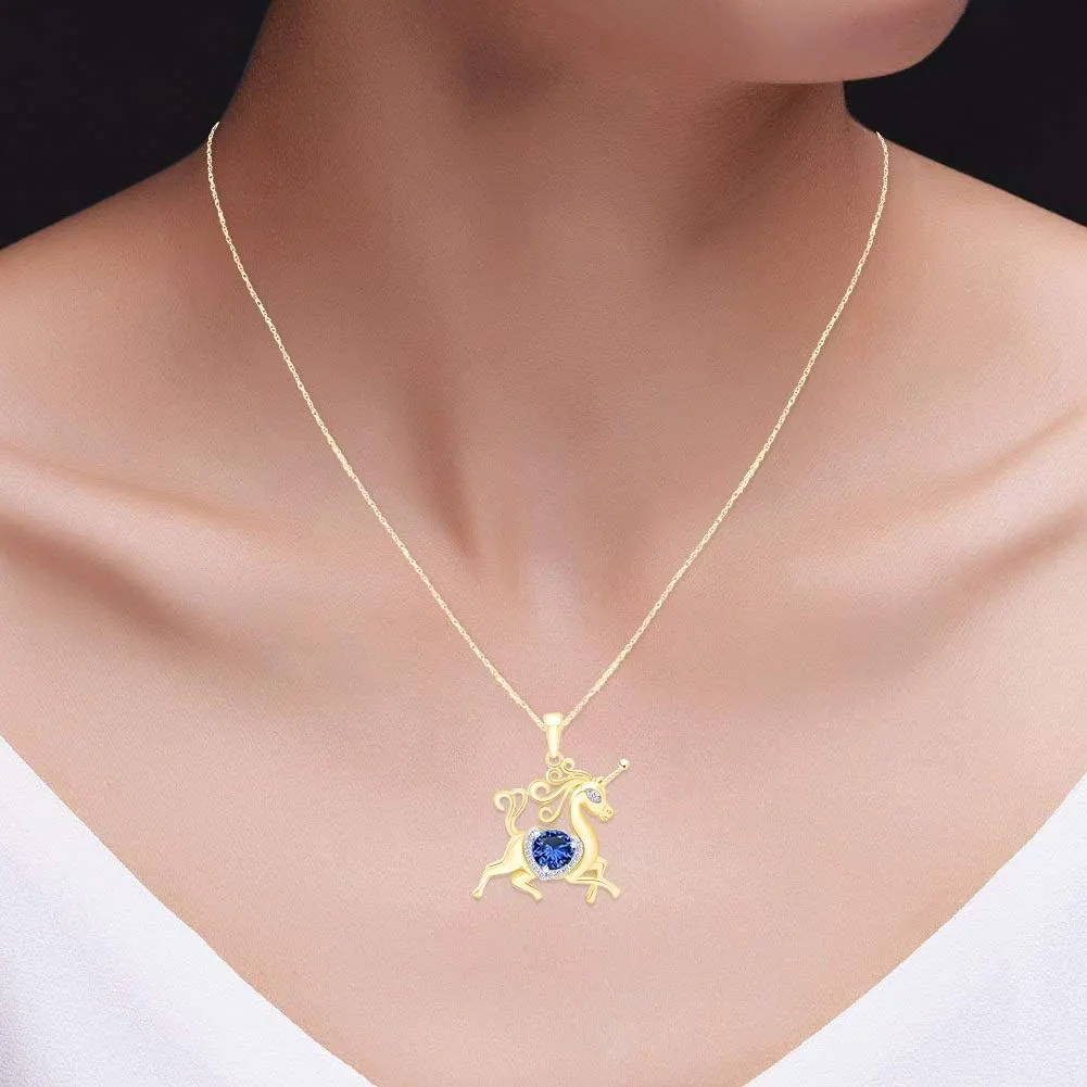 Unicorn Horse Pendant Necklace in 14k Yellow Gold Over Sterling receptor useable decipher primarily Silver AFFY Mother's Day Simulated Birthstones 