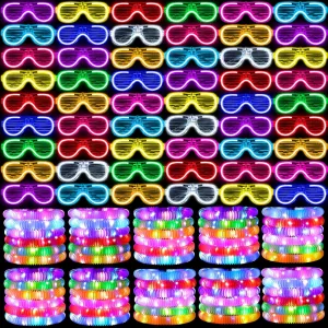 Up Glasses 30 Glow Sticks Light Up Pop Tubes Flash Glasses LED Neon Bracelet Necklace Accessories Goodie Bag Stuffers for Birthday Christmas porcupine 60 Pcs Glow in the Dark Party Supplies 30 LED Light 