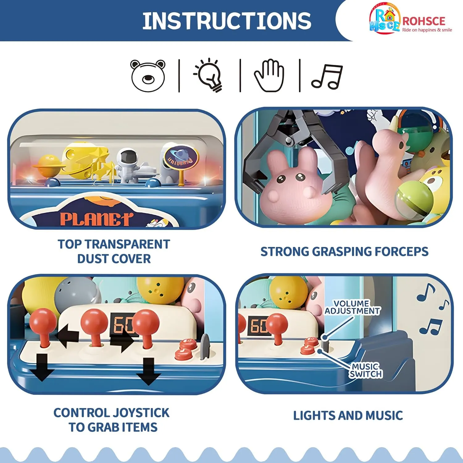USB Rechargeable Candy Claw Game Machine for Kids Ages 4-12 Claw Machine for Kids ?C Large Toy Claw Machine with tap Music Lights, Vending Machine Toy for Boys Girls, Includes Toys Inside, 
