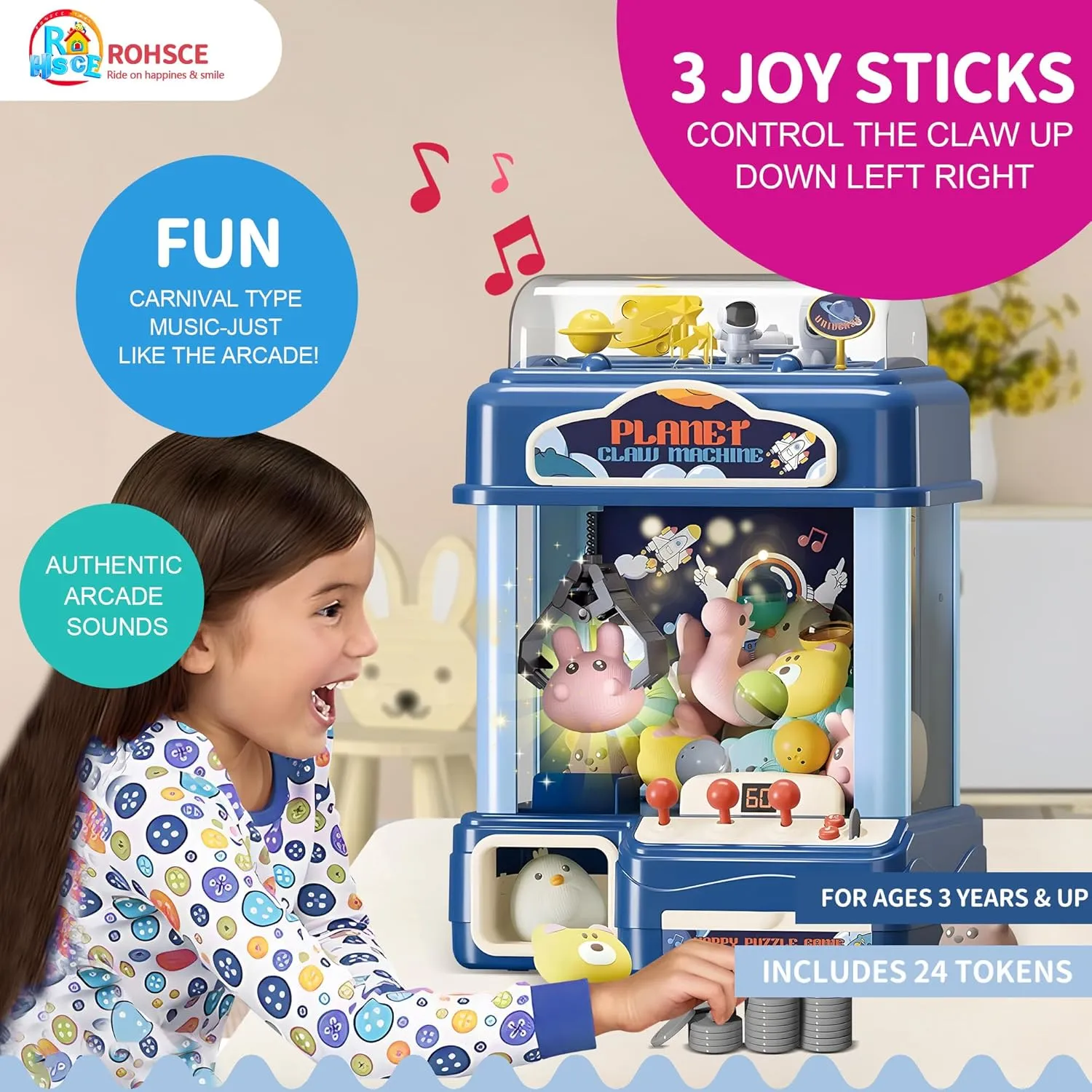 USB Rechargeable Candy Claw Game Machine for Kids Ages 4-12 Claw Machine for Kids ?C Large Toy Claw Machine with tap Music Lights, Vending Machine Toy for Boys Girls, Includes Toys Inside, 