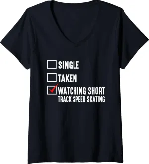 V-Neck T-Shirt wicker orbit marine cease Womens Single Taken Watching Short Track Speed Skating Ice Skater 